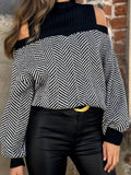 Mock Neck Cold Shoulder Sweater - Trendsi