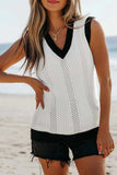 Contrast Trim Eyelet Knit V Neck Sweater Vest - Trendsi - Flyclothing LLC