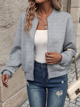Textured Zip Up Long Sleeve Jacket - Trendsi - Flyclothing LLC