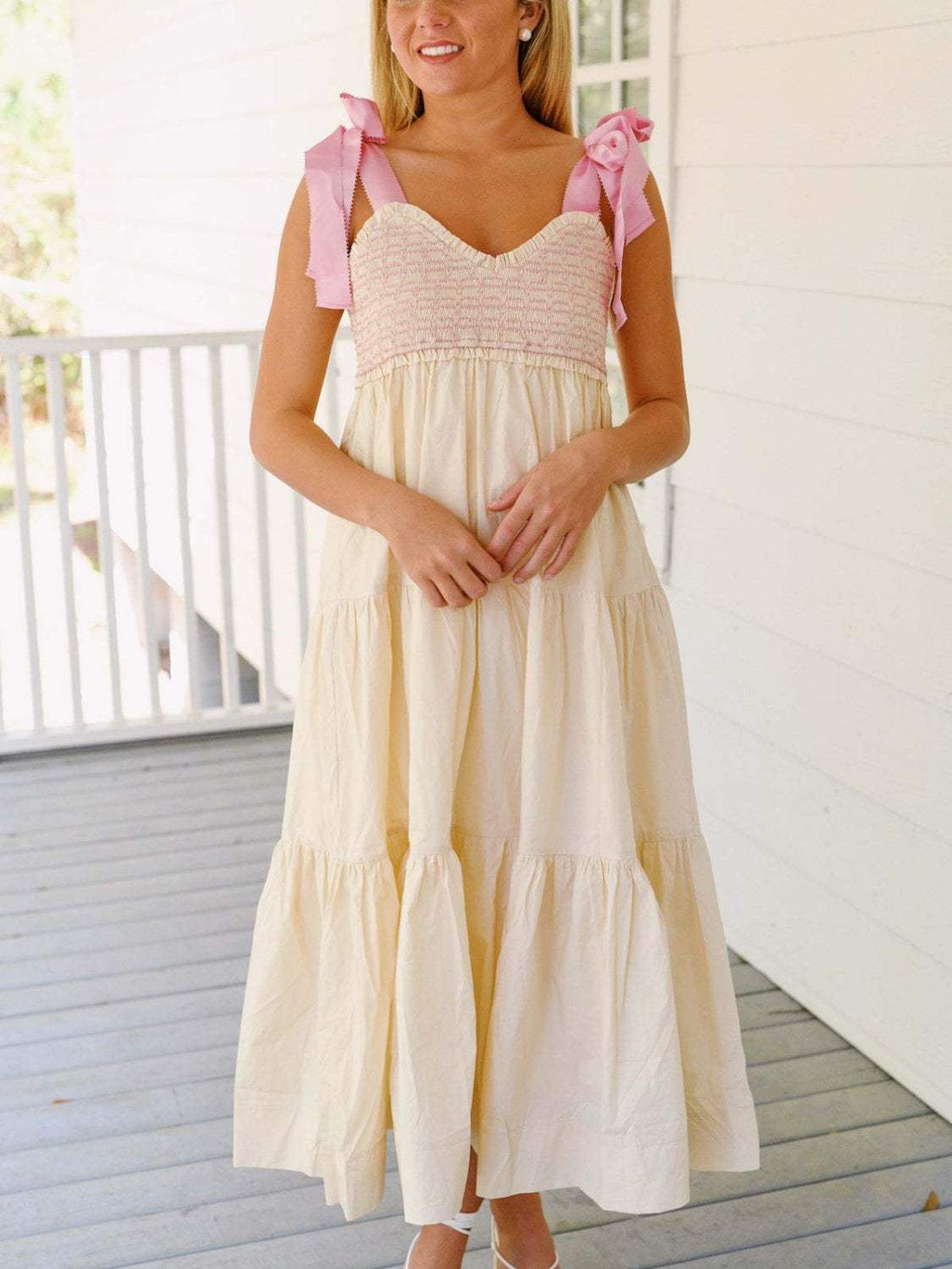 Tiered Tie Shoulder Midi Cami Dress - Trendsi - Flyclothing LLC