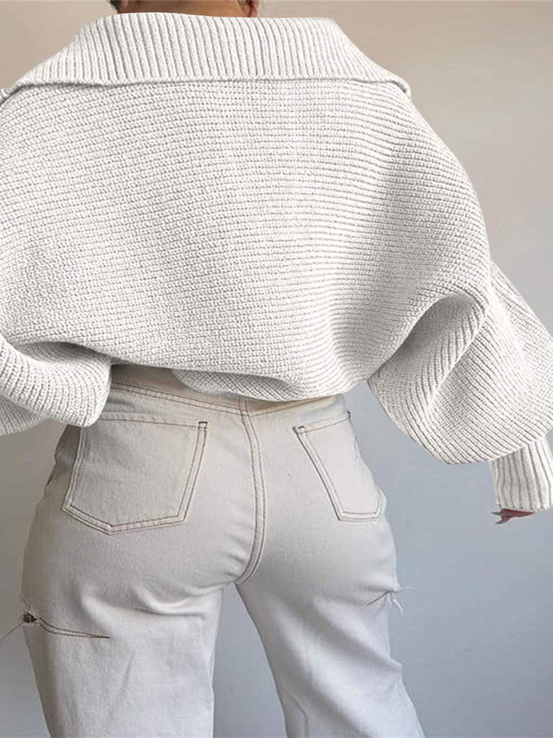 Johnny Collar Long Sleeve Sweater - Trendsi - Flyclothing LLC