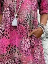 Full Size Printed V-Neck Half Sleeve Dress Plus Size - Trendsi - Flyclothing LLC