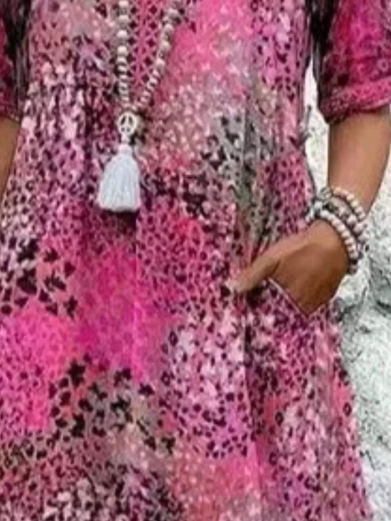 Full Size Printed V-Neck Half Sleeve Dress Plus Size - Trendsi - Flyclothing LLC
