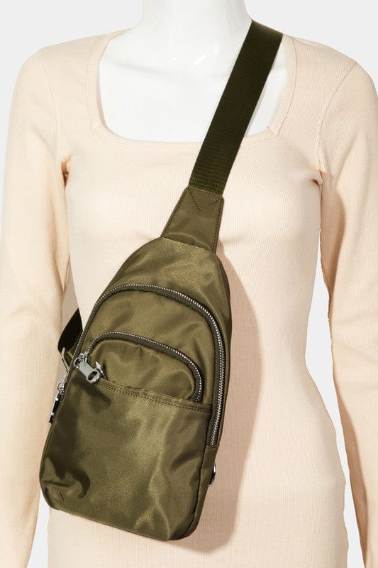 Fame Solid Color Nylon Sling Bag - Trendsi