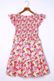 Smocked Floral V-Neck Ruffled Cap Sleeve Dress - Trendsi - Flyclothing LLC