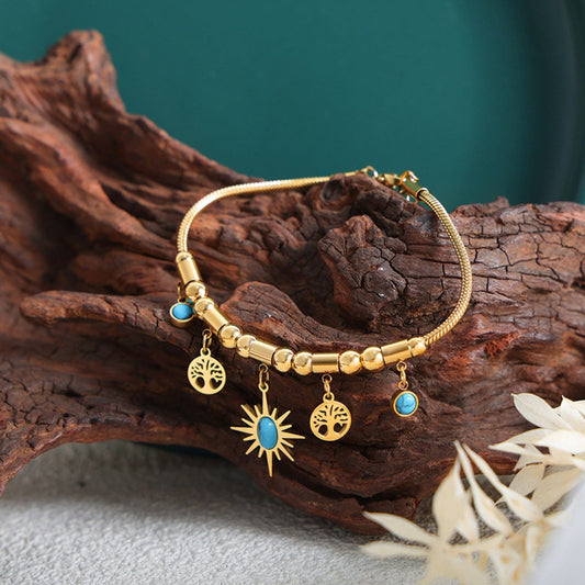 Gold-Plated Titanium Steel Charm Bracelet - Trendsi