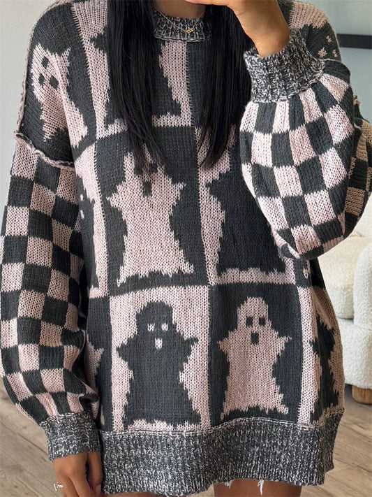 Ghost Dropped Shoulder Long Sleeve Sweater - Trendsi