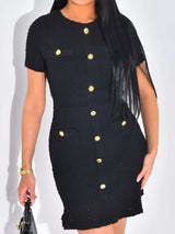 Button-Front Short Sleeve Textured Dress - Trendsi - Flyclothing LLC