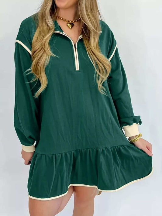 Ruffled Hem Dropped Shoulder Mini Dress - Trendsi - Flyclothing LLC