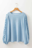Frill Texture Round Neck Long Sleeve Sweatshirt - Trendsi - Flyclothing LLC