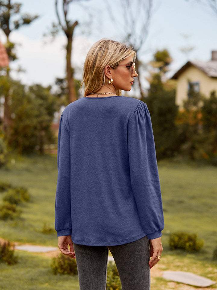 Puff Sleeve Ruffle Trim Blouse - Trendsi - Flyclothing LLC