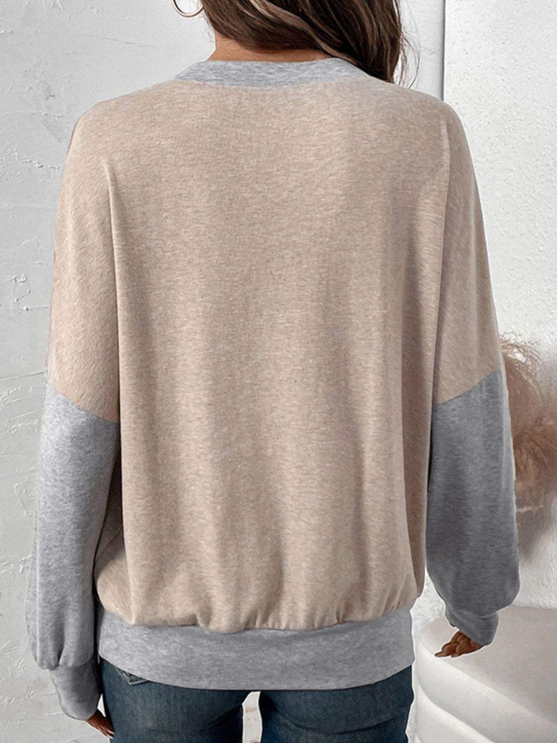 Perfee Contrast Round Neck Long Sleeve T-Shirt - Trendsi - Flyclothing LLC