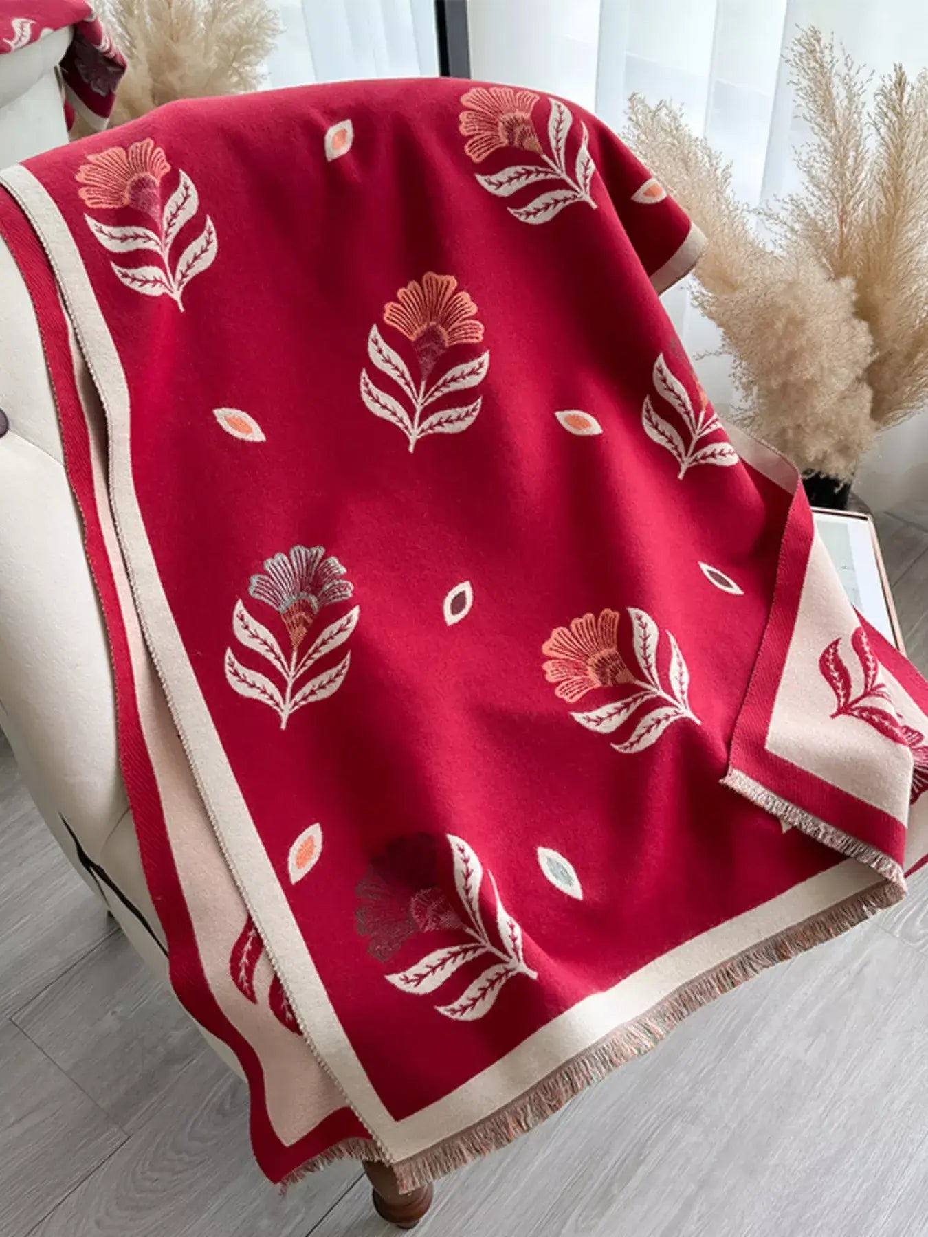 Printed Raw Hem Shawl - Trendsi - Flyclothing LLC