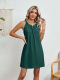 Eyelet Grecian Neck Mini Dress - Trendsi - Flyclothing LLC