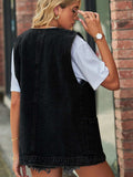 Full Size V-Neck Button Up Denim Vest - Trendsi - Flyclothing LLC