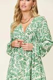 Double Take Full Size Printed Ruched Balloon Sleeve Dress - Trendsi - Flyclothing LLC