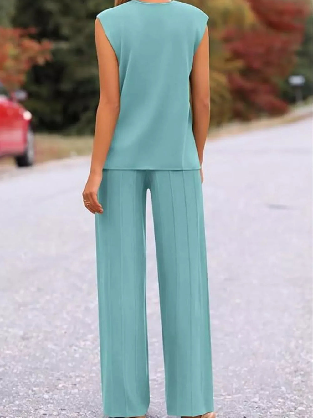 Casual Solid Color Cap Sleeve Top and Pants Knit Set - Trendsi - Flyclothing LLC