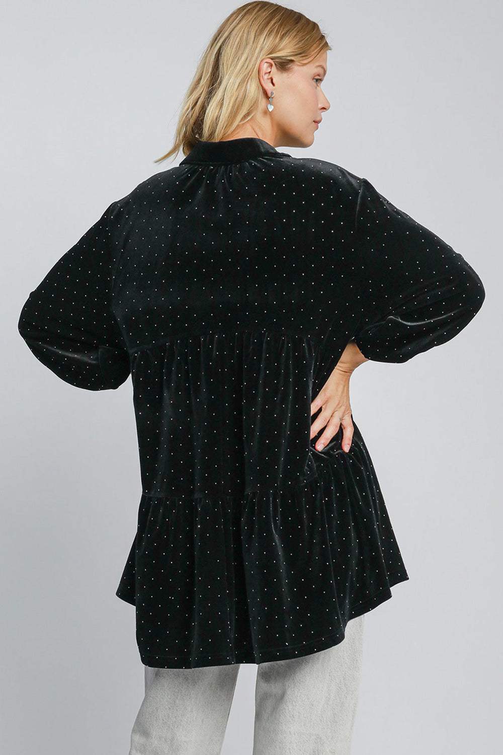 Umgee Full Size Polka Dot Button Up Half Sleeve Shirt - Trendsi - Flyclothing LLC
