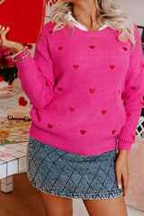 Heart Round Neck Long Sleeve Sweater - Trendsi