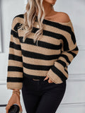 Striped Dropped Shoulder Long Sleeve Sweater - Trendsi