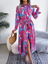 Tied Button Up Long Sleeve Dress - Trendsi - Flyclothing LLC