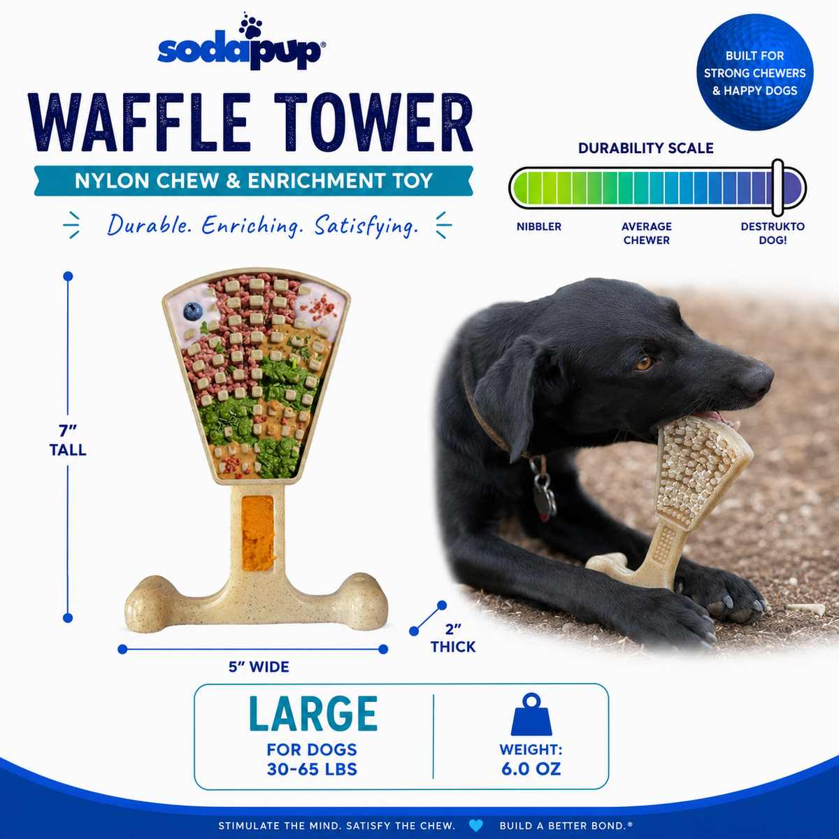 Waffle Tower Nylon Chew & Enrichment Toy | 2-in-1 for Aggressive Chewers | SodaPup - SodaPup/True Dogs, LLC - Flyclothing LLC