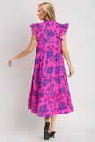 Oh Full Size Ruffled Printed Notched Cap Sleeve Midi Dress - Trendsi