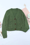 Cable-Knit Button Down V-Neck Cardigan - Trendsi - Flyclothing LLC