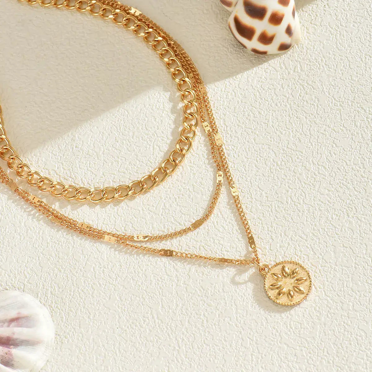 18K Gold-Plated Three Layered Pendant Necklace - Trendsi - Flyclothing LLC