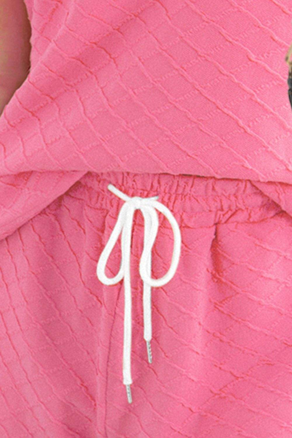 Round Neck Short Sleeve Top and Drawstring Shorts Set - Trendsi - Flyclothing LLC
