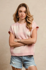 BiBi Checker With Stripes Pattern Sleeveless Sweater - Trendsi - Flyclothing LLC
