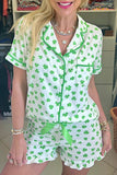 Lucky Clover Shirt and Shorts Lounge Set - Trendsi