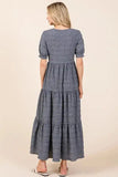 BOMBOM Textured Short Sleeve Tiered Dress - Trendsi