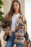 Geometric Button Up Long Sleeve Jacket - Trendsi