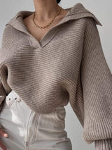 Johnny Collar Long Sleeve Sweater - Trendsi - Flyclothing LLC