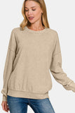 Zenana Washed Round Neck Dropped Shoulder Sweatshirt - Trendsi