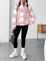 Full Size Plaid Sherpa Long Sleeve Sweatshirt Plus Size - Trendsi - Flyclothing LLC