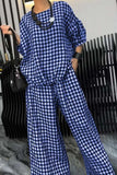 Full Size Plaid Round Neck Half Sleeve Top and Pants Set - Trendsi - Flyclothing LLC