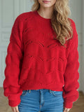 Openwork Round Neck Dropped Shoulder Sweater - Trendsi - Flyclothing LLC