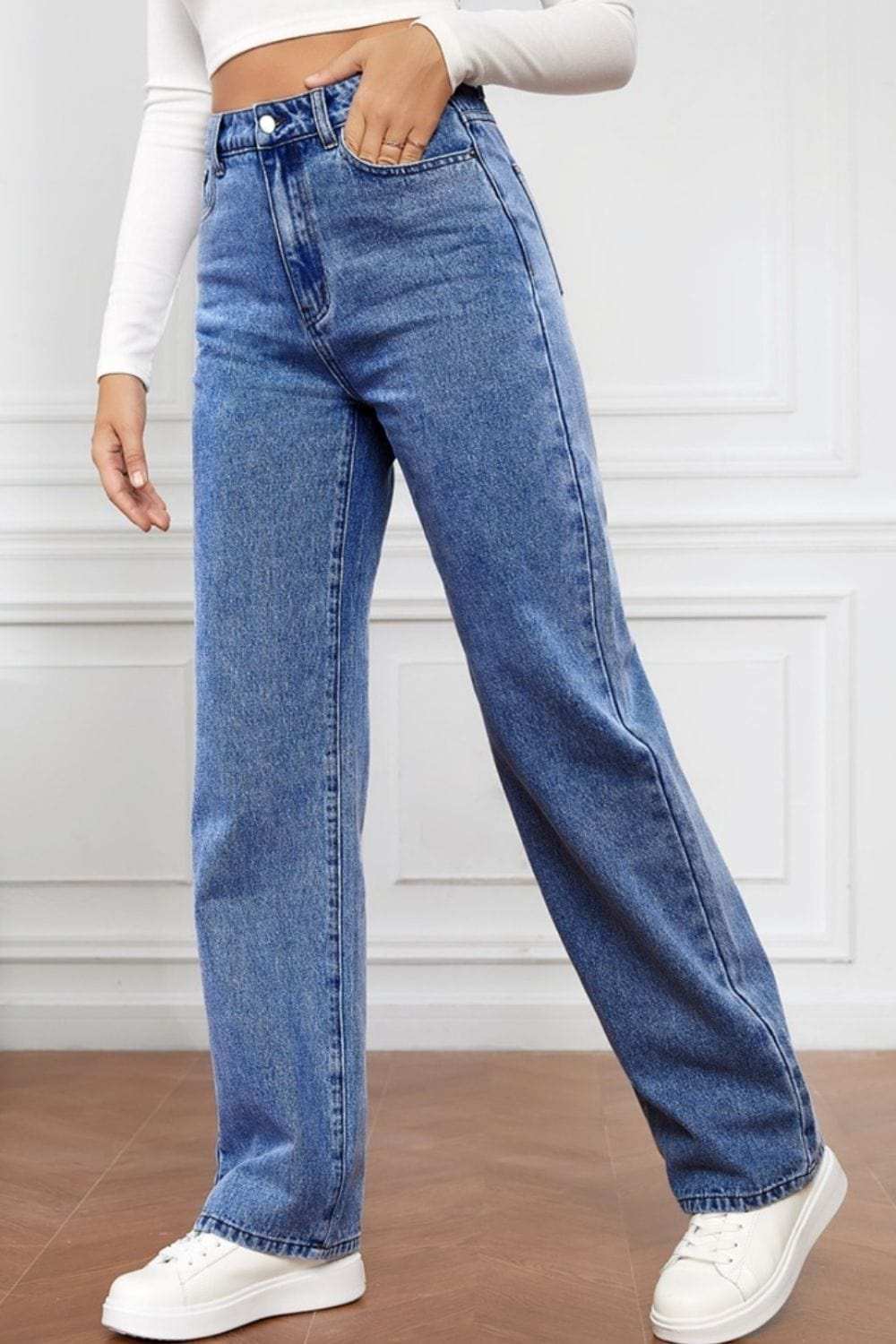 High Waist Straight Jeans - Trendsi - Flyclothing LLC