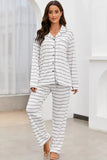 Striped V-Neck Long Sleeve Top and Pants Lounge Set - Trendsi