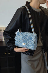 Raw Hem Denim Crossbody Bag - Trendsi
