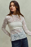 SO ME Lace Long Sleeve 3d Effect Floral Layering Top - Trendsi - Flyclothing LLC
