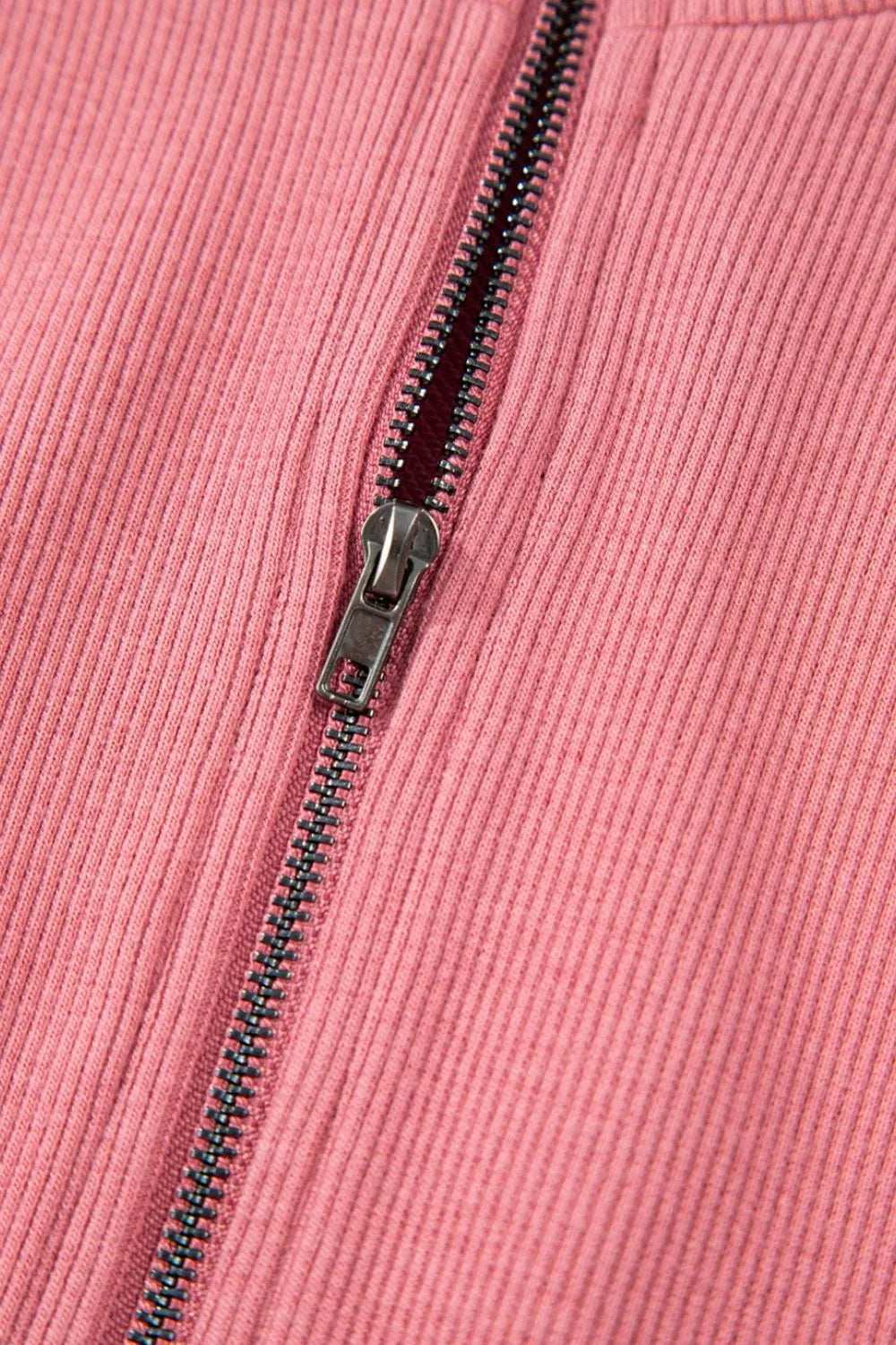 French Terry Zipped Collar Sleeveless Drawstring Waist Mini Dress - Trendsi - Flyclothing LLC