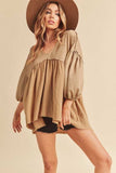 Aemi + Co High-Low Frayed Hem V-Neck Blouse - Trendsi - Flyclothing LLC