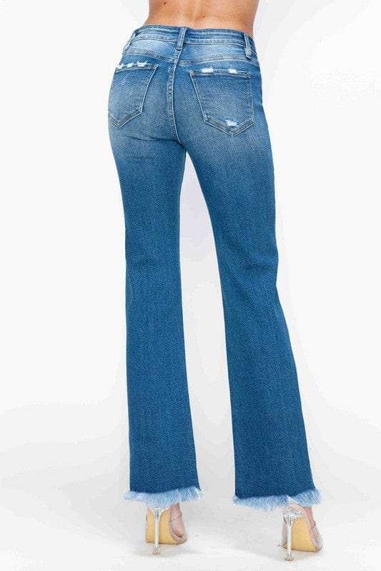 bytos Full Size Raw Hem Distressed Mid Rise Straight Jeans - Trendsi - Flyclothing LLC