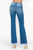 bytos Full Size Raw Hem Distressed Mid Rise Straight Jeans - Trendsi