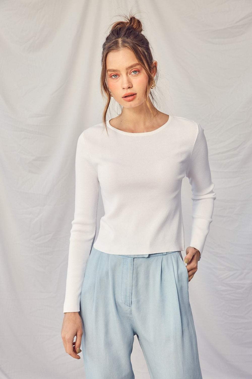Idem Ditto Twisted Backless Long Sleeve Knit Top - Trendsi - Flyclothing LLC