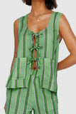 Tied Front Striped Top and Pants Set - Trendsi - Flyclothing LLC