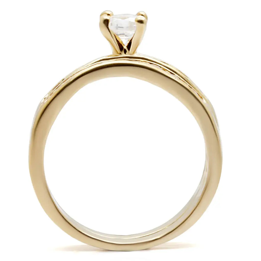 S44610 - High-Polished 925 Sterling Silver Ring with AAA Grade CZ in Clear - Alamode - Flyclothing LLC
